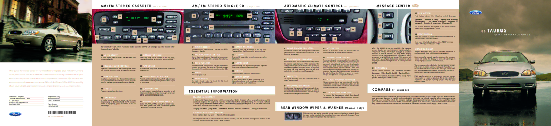 Ford AM/FM Stereo Radio Cassette warranty NEW Info Button, Reset Button, System Warnings, Seek Function, SET Button, Eject 