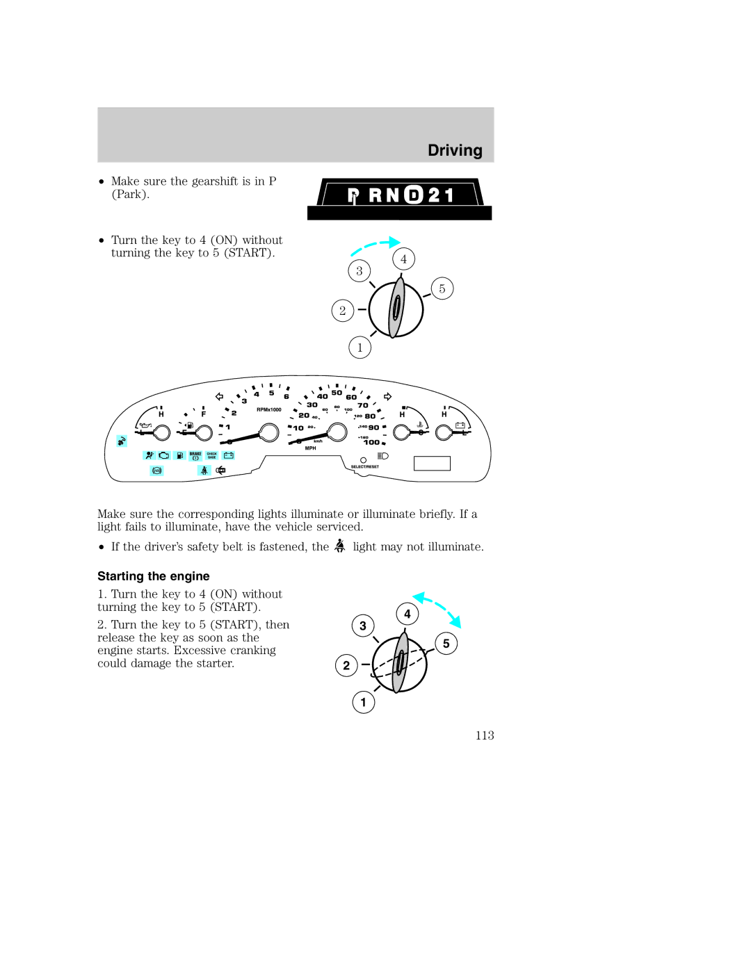 Ford AM/FM stereo manual Starting the engine 