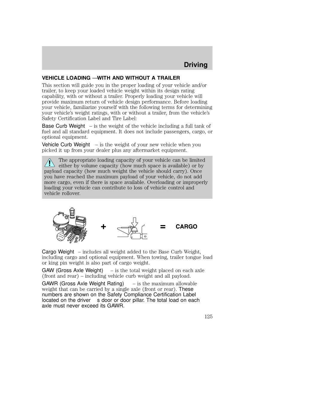 Ford AM/FM stereo manual Vehicle Loading with and Without a Trailer 