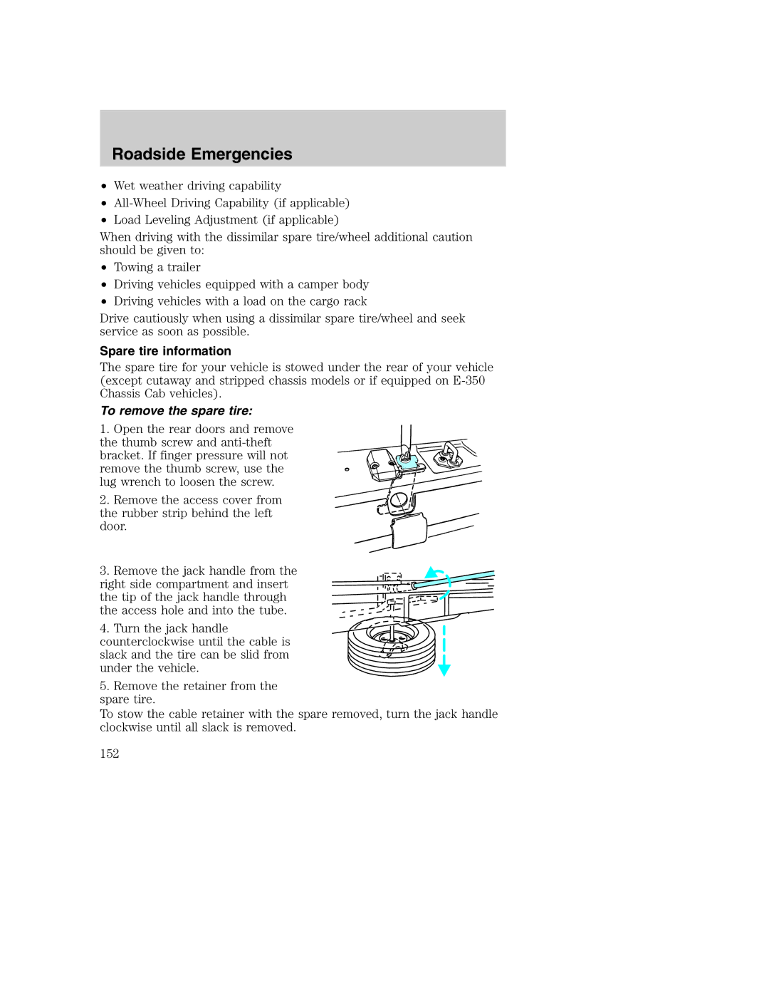 Ford AM/FM stereo manual Spare tire information, To remove the spare tire 