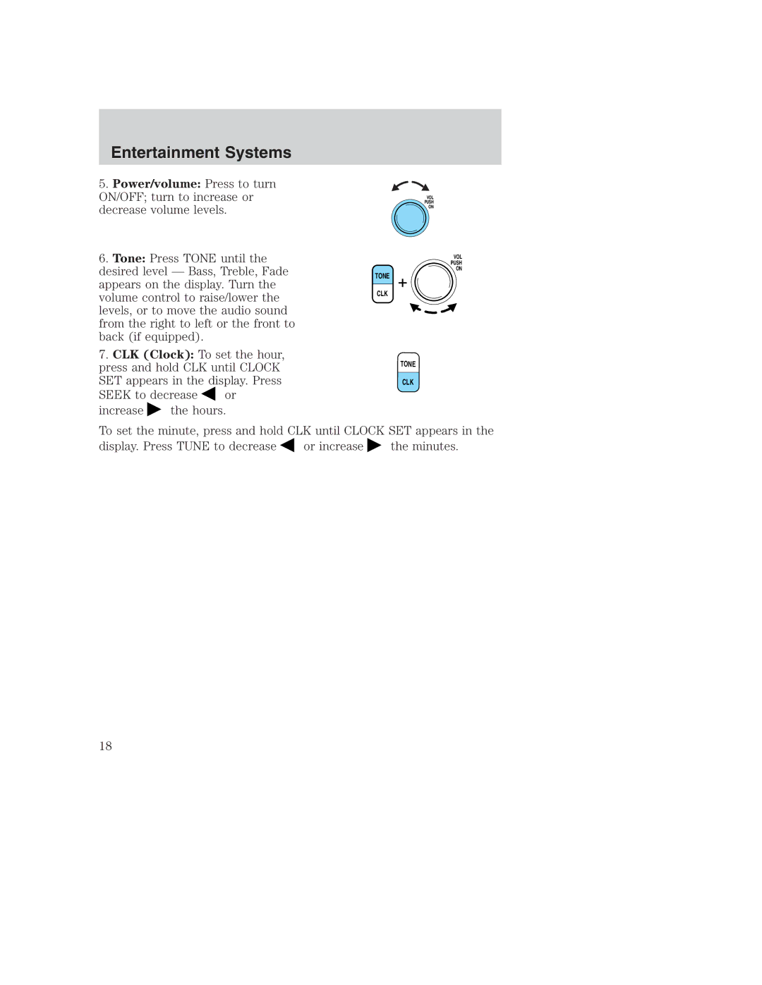 Ford AM/FM stereo manual Tone CLK 