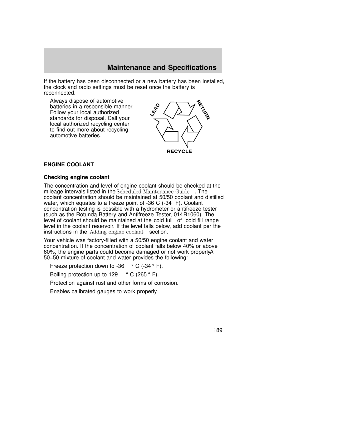 Ford AM/FM stereo manual Engine Coolant, Checking engine coolant 