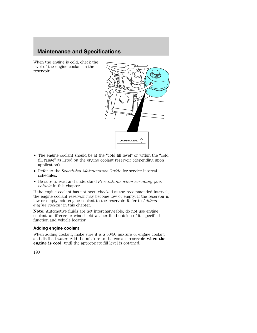 Ford AM/FM stereo manual Adding engine coolant 