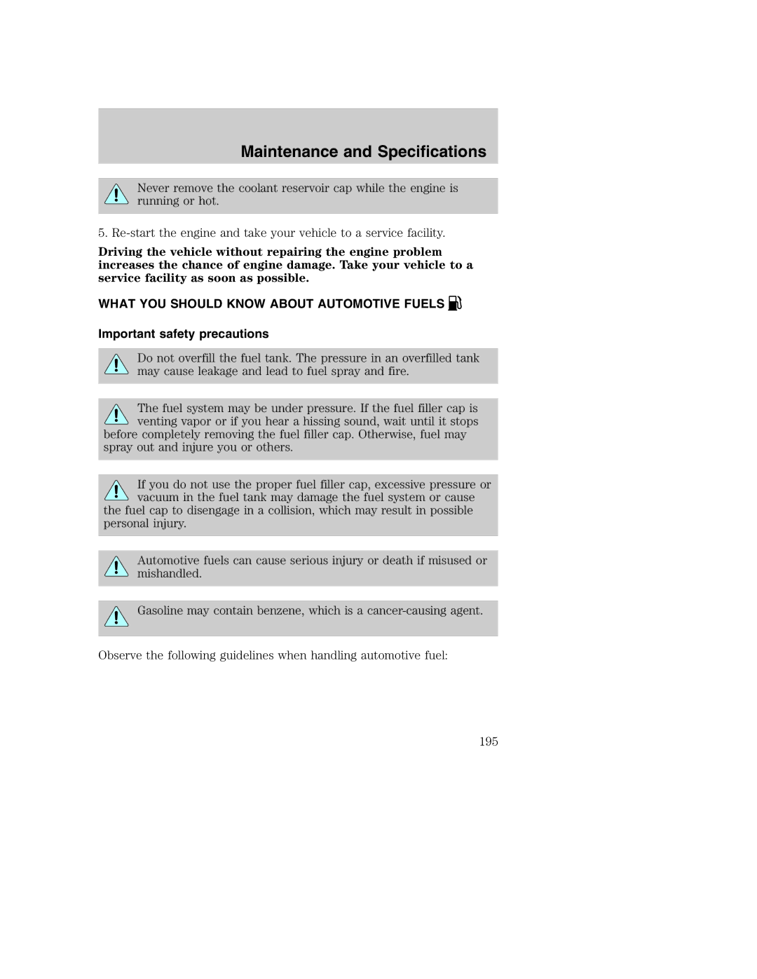 Ford AM/FM stereo manual What YOU should Know about Automotive Fuels, Important safety precautions 