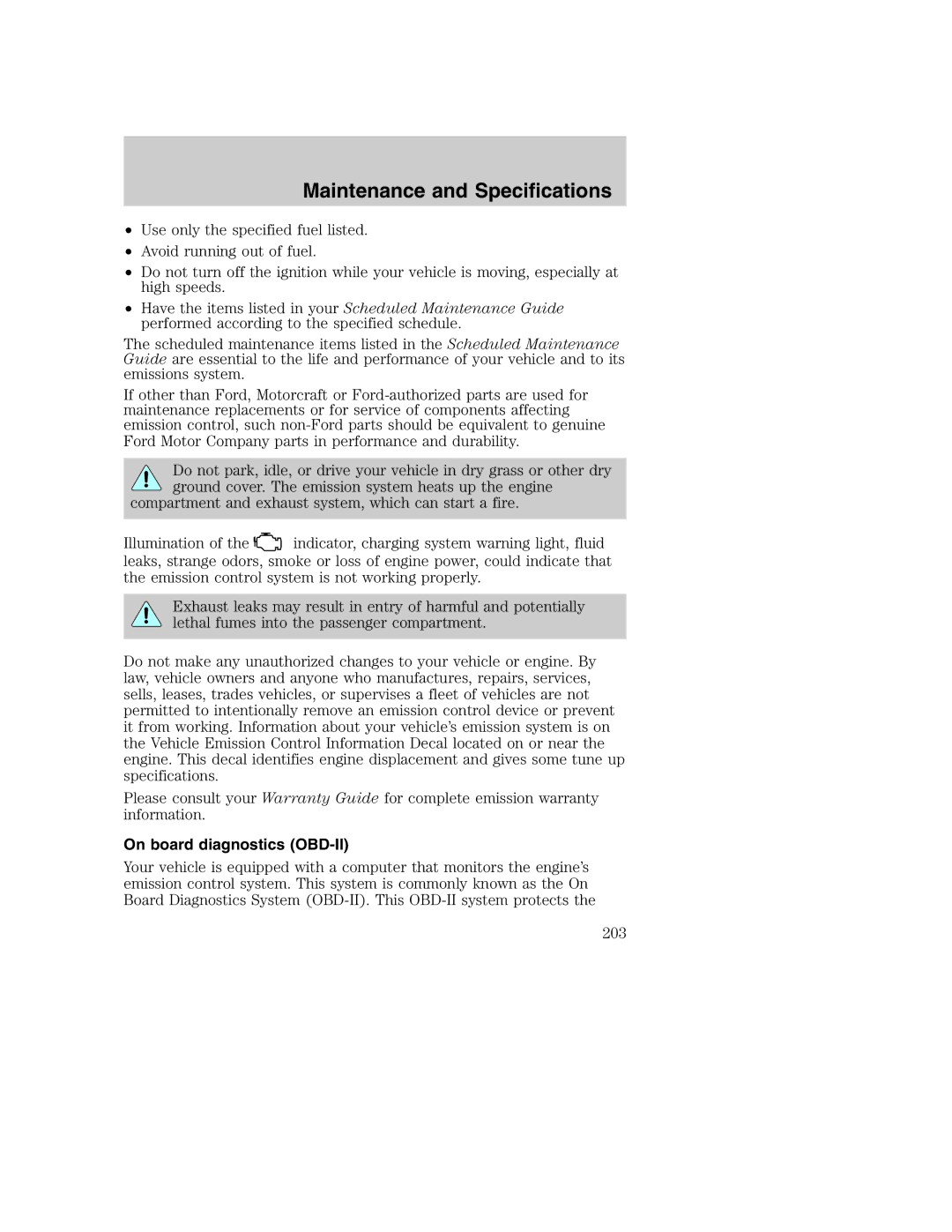 Ford AM/FM stereo manual On board diagnostics OBD-II 