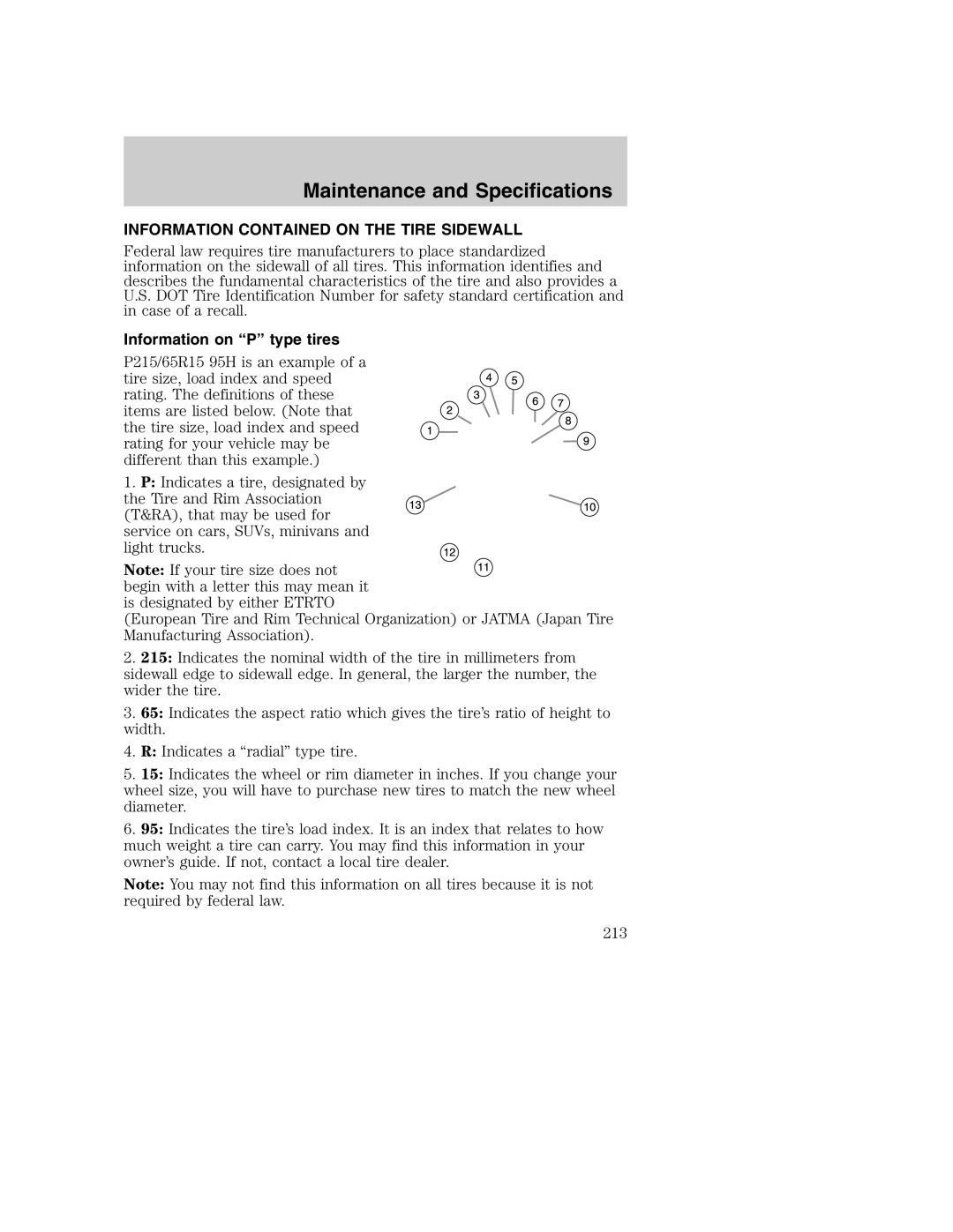 Ford AM/FM stereo manual Information Contained on the Tire Sidewall, Information on P type tires 