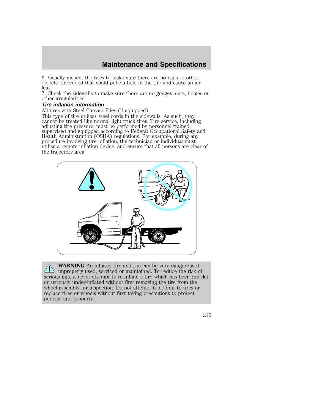 Ford AM/FM stereo manual Tire inflation information 