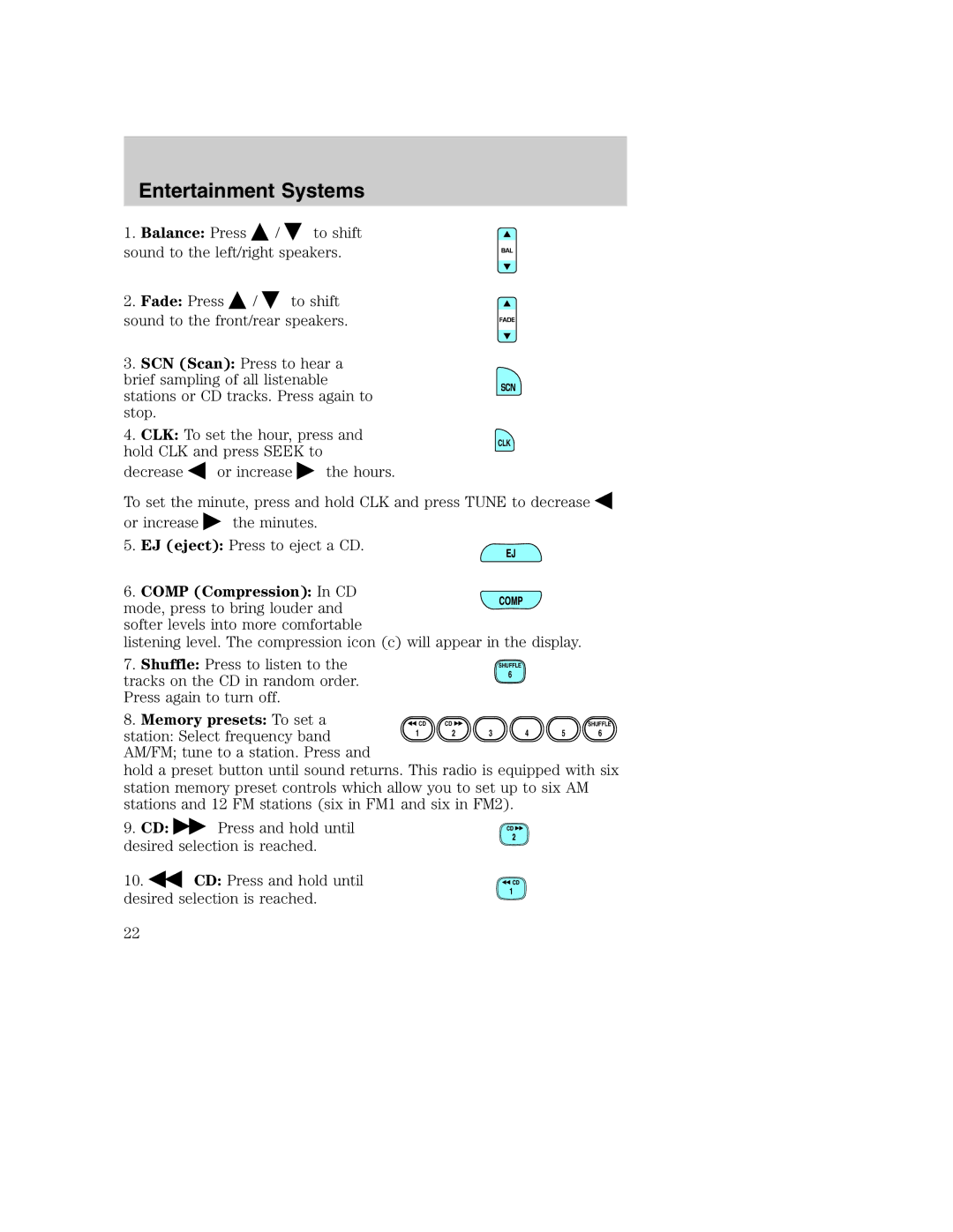 Ford AM/FM stereo manual Memory presets To set a 