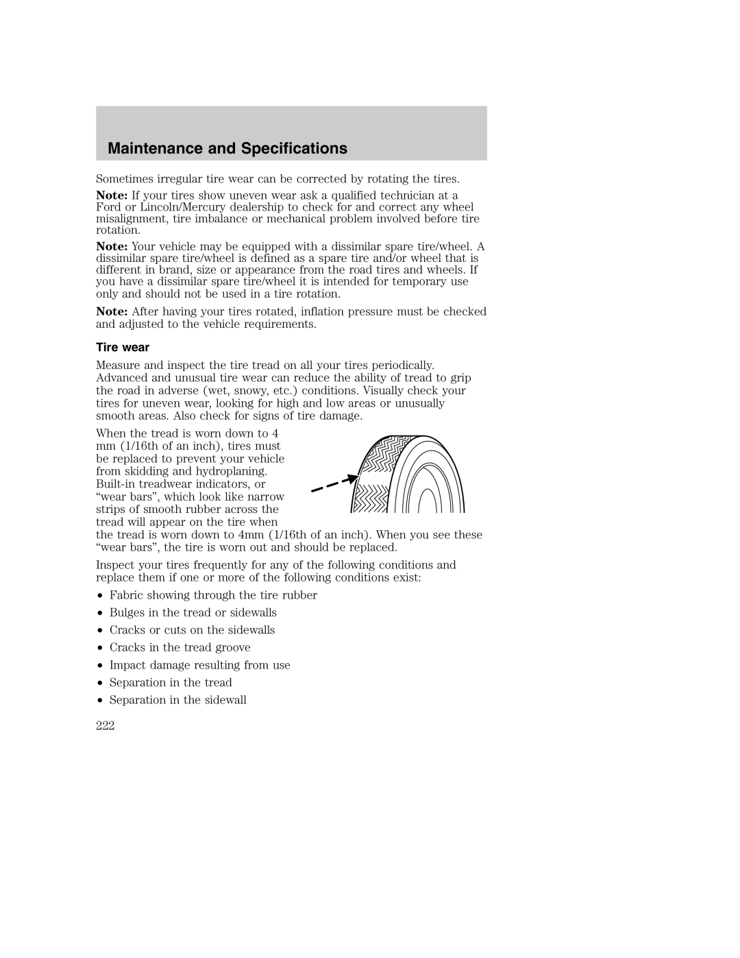 Ford AM/FM stereo manual Tire wear 