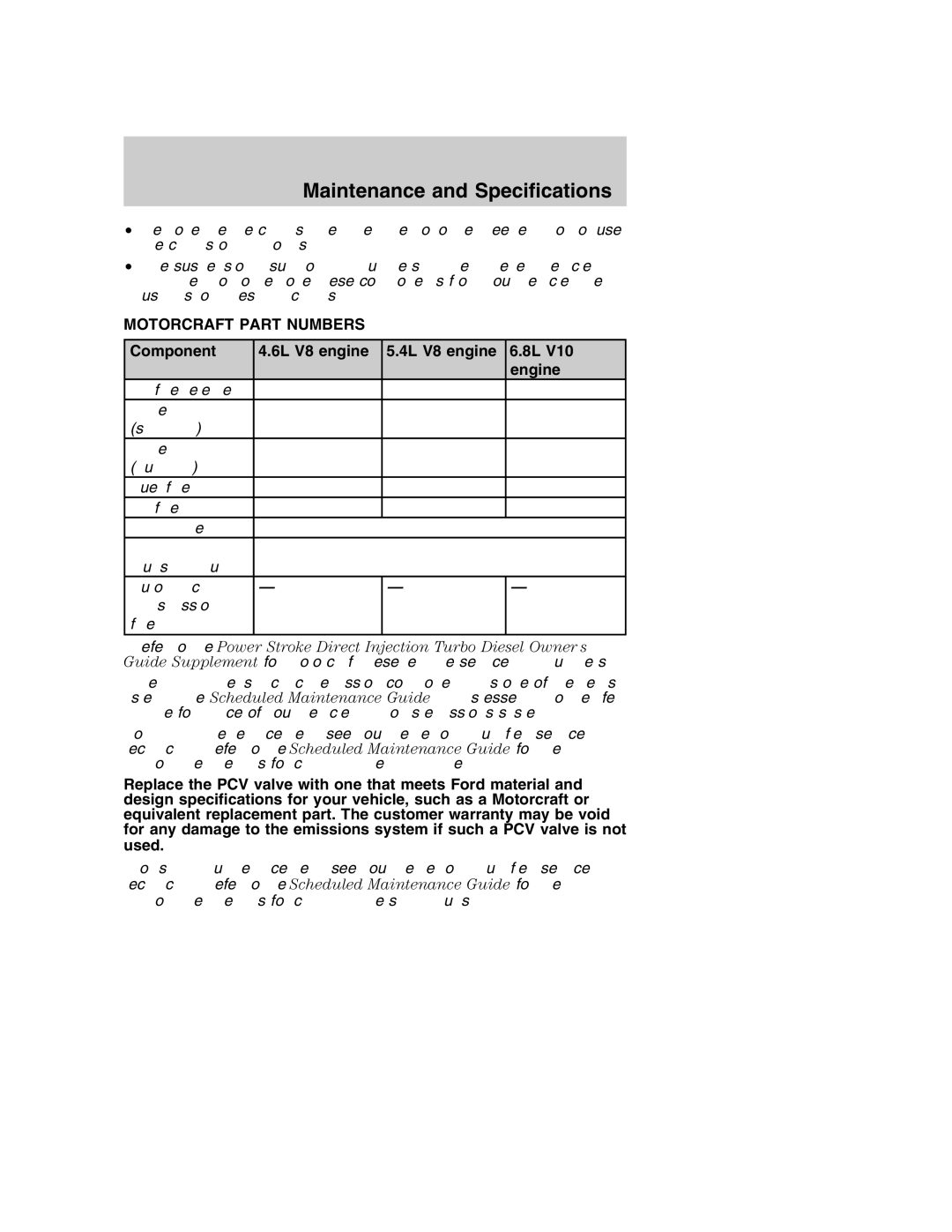 Ford AM/FM stereo manual Motorcraft Part Numbers, Component1 6L V8 engine, Engine 