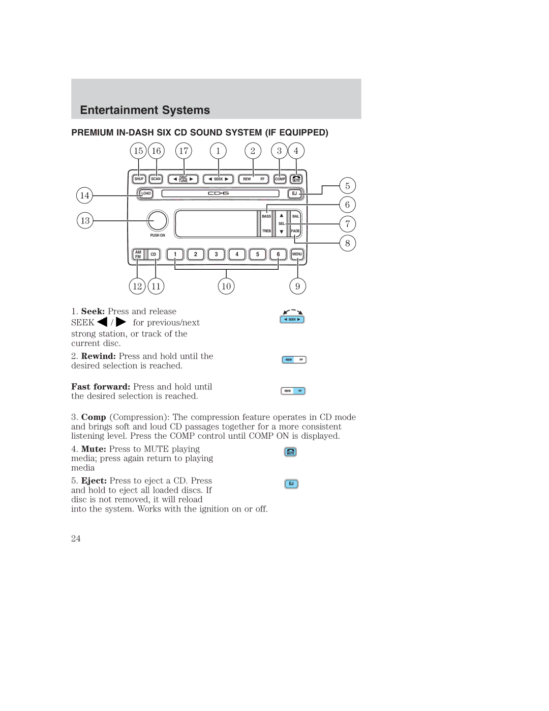 Ford AM/FM stereo manual Premium IN-DASH SIX CD Sound System if Equipped 