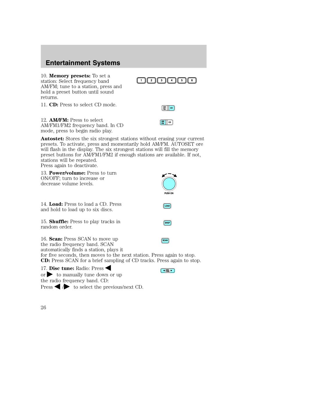 Ford AM/FM stereo manual Shuffle Press to play tracks in random order 