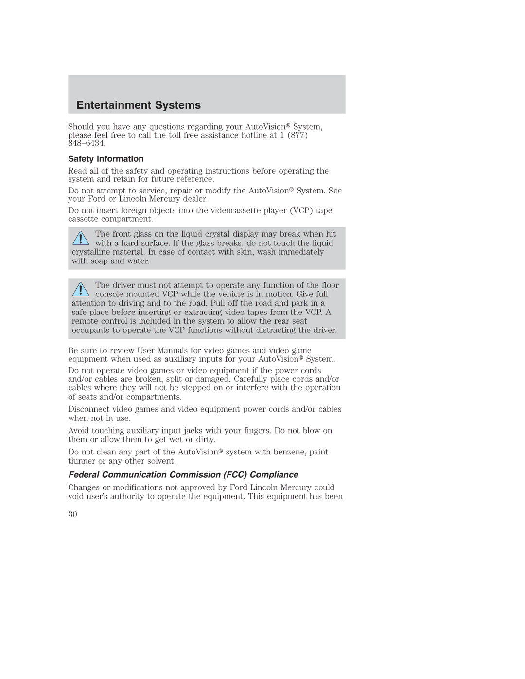 Ford AM/FM stereo manual Safety information, Federal Communication Commission FCC Compliance 