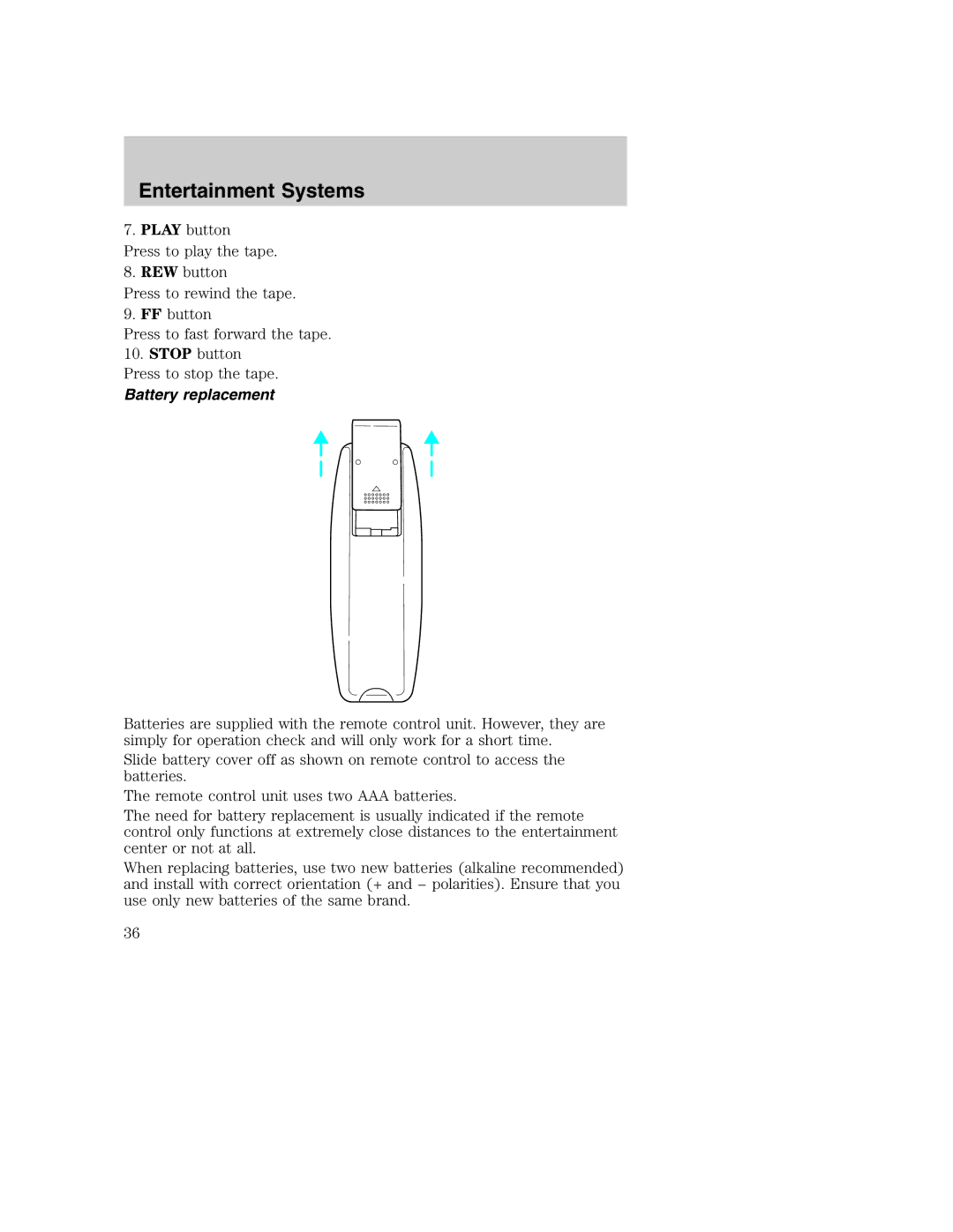 Ford AM/FM stereo manual Battery replacement 