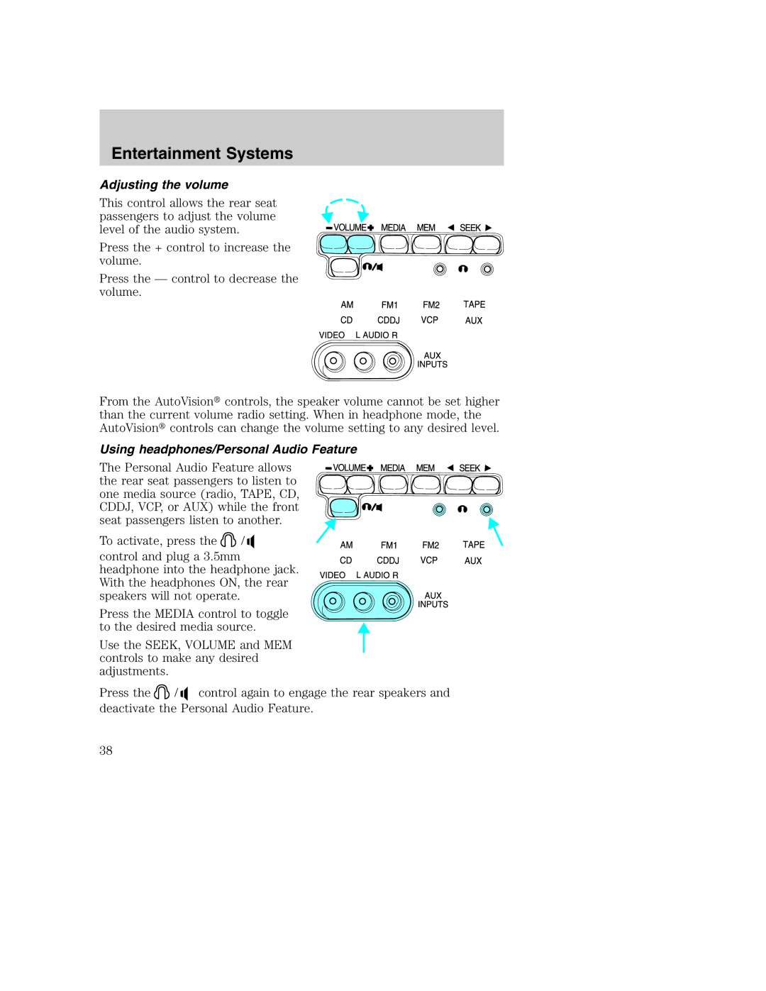 Ford AM/FM stereo manual Adjusting the volume, Using headphones/Personal Audio Feature 