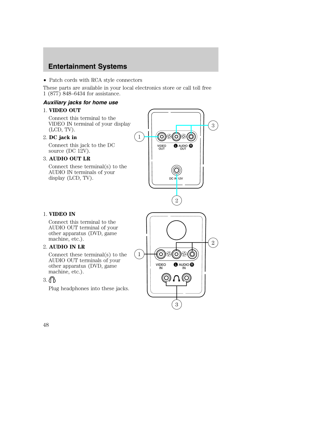 Ford AM/FM stereo manual Auxiliary jacks for home use, DC jack 