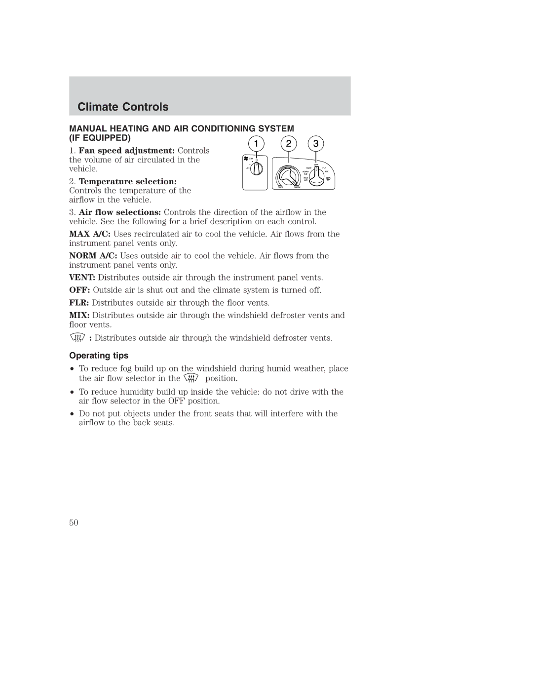 Ford AM/FM stereo manual Manual Heating and AIR Conditioning System if Equipped, Fan speed adjustment Controls 