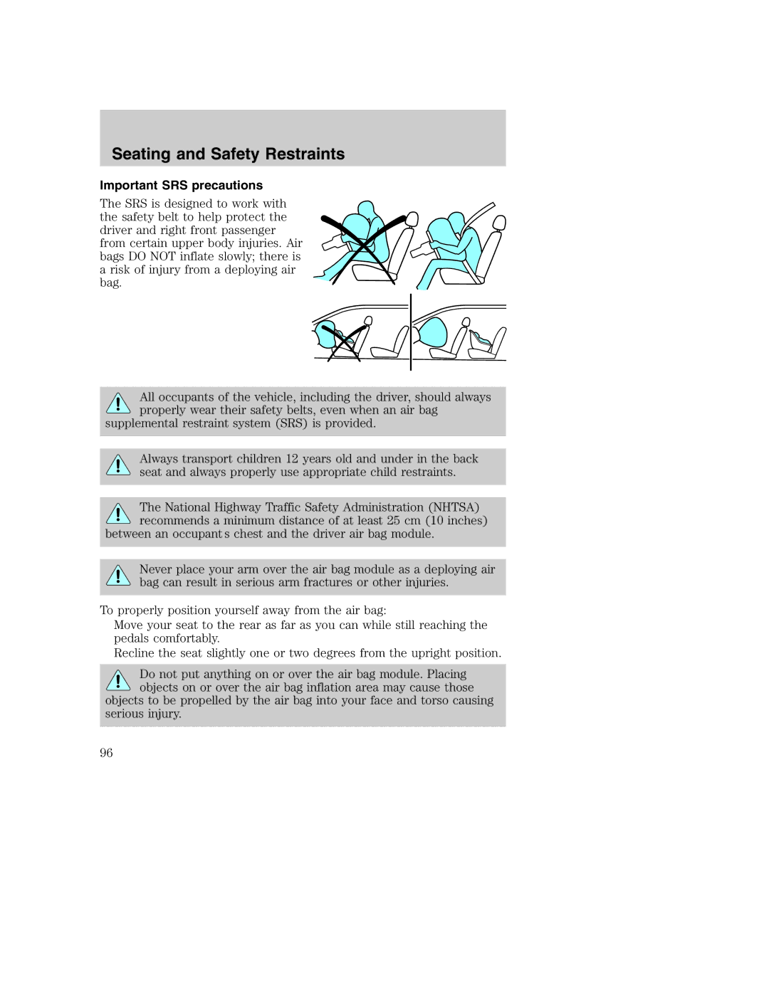 Ford AM/FM stereo manual Important SRS precautions 