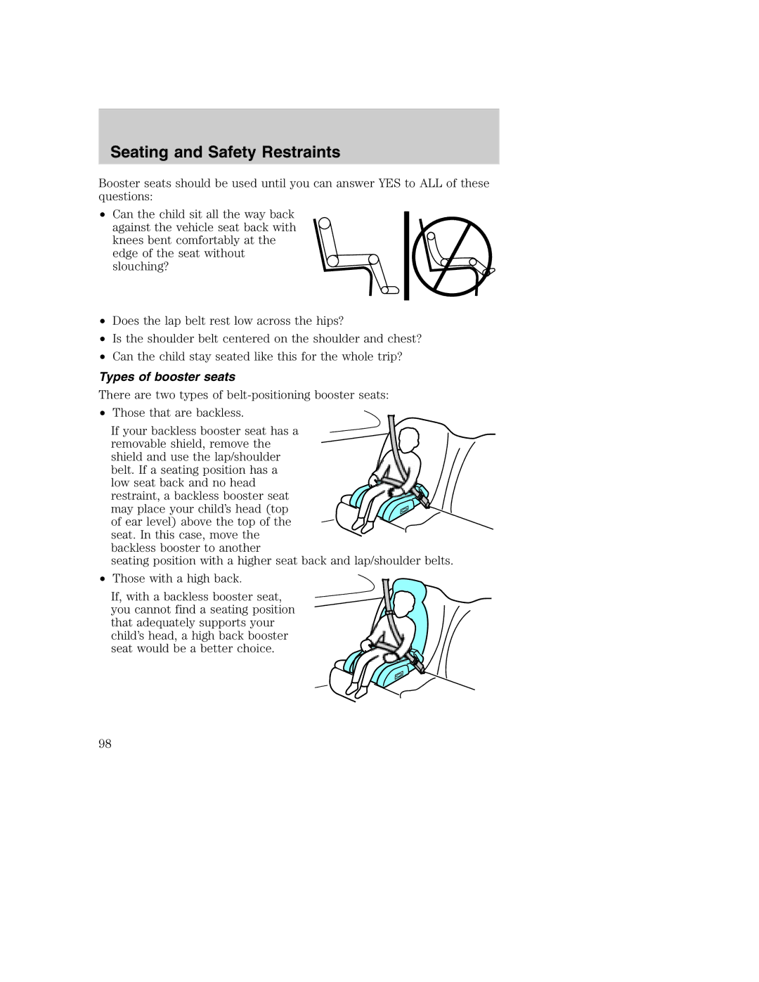 Ford AM/FM stereo manual Types of booster seats 