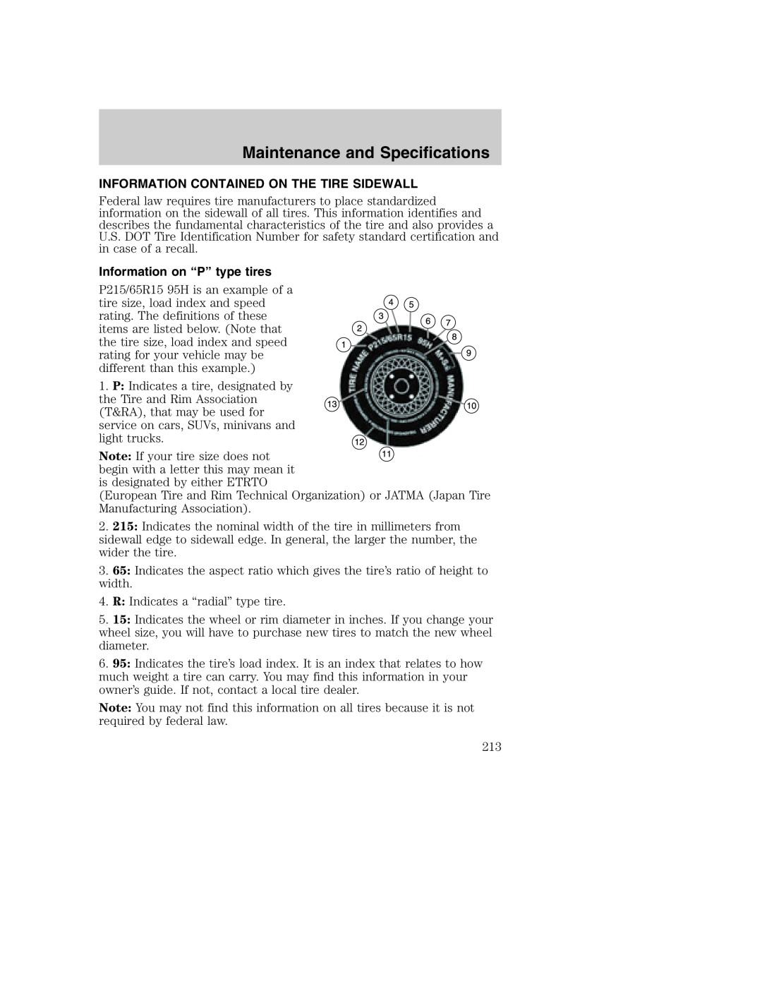 Ford AM/FM stereo manual Information Contained On The Tire Sidewall, Information on “P” type tires 