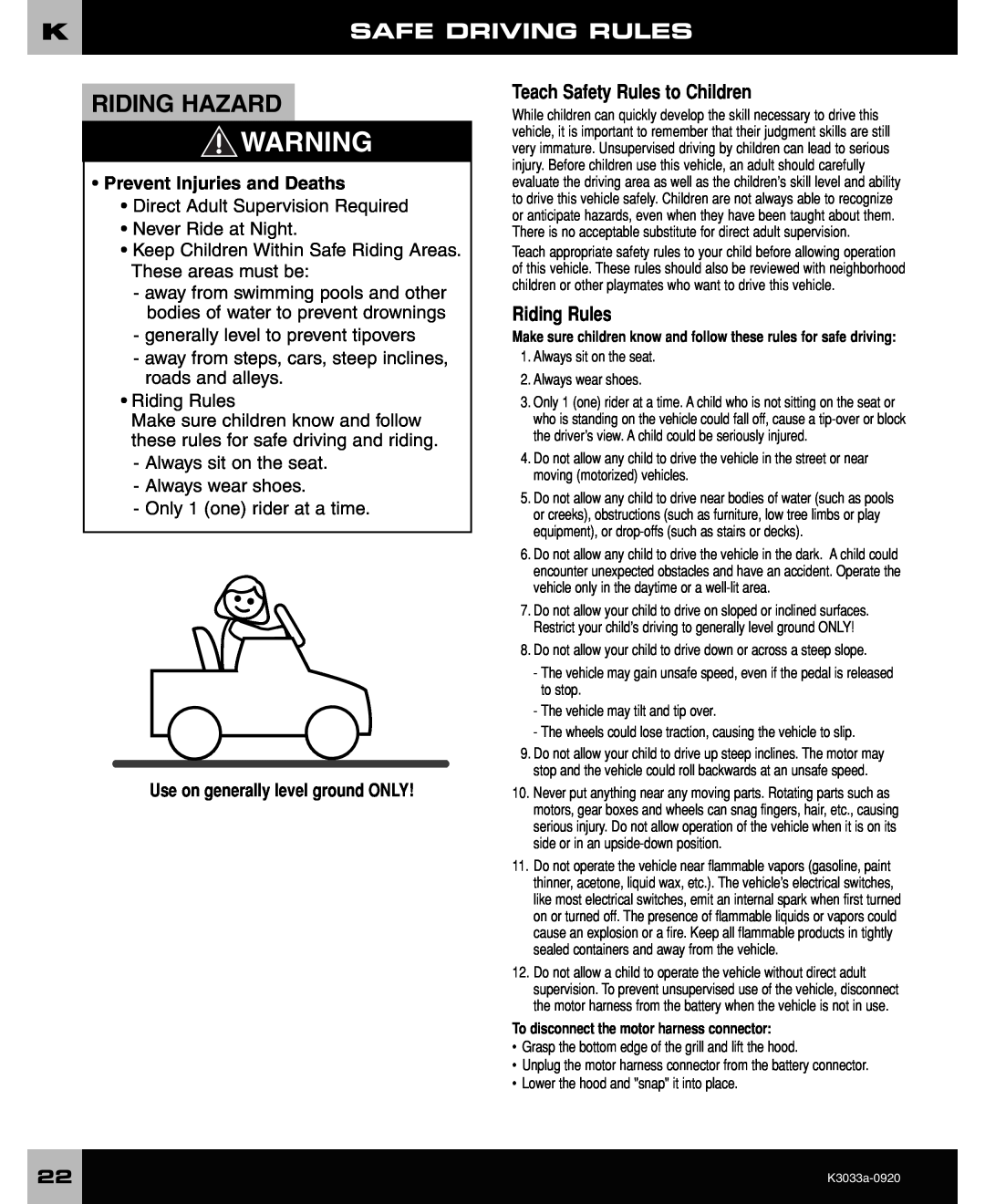 Ford F-150 Safe Driving Rules, Use on generally level ground ONLY, Riding Hazard, Teach Safety Rules to Children 