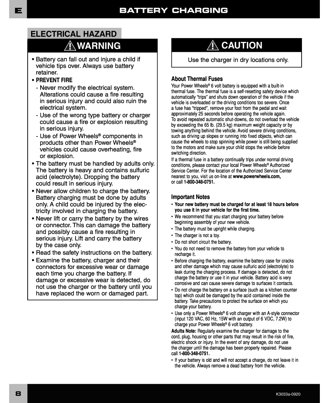 Ford F-150 owner manual Battery Charging, About Thermal Fuses, Important Notes, Electrical Hazard, Prevent Fire 