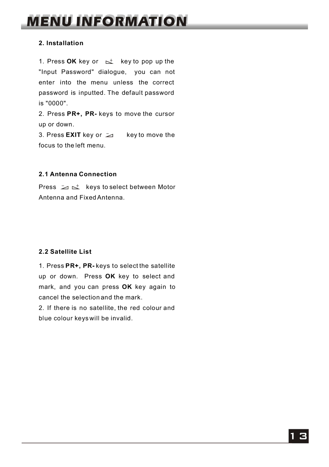 Fortec FS-4000v2 manual Antenna Connection, Satellite List 