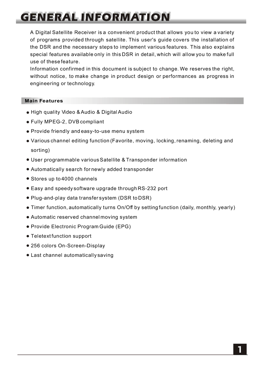 Fortec FS-4000v2 manual Main Features 