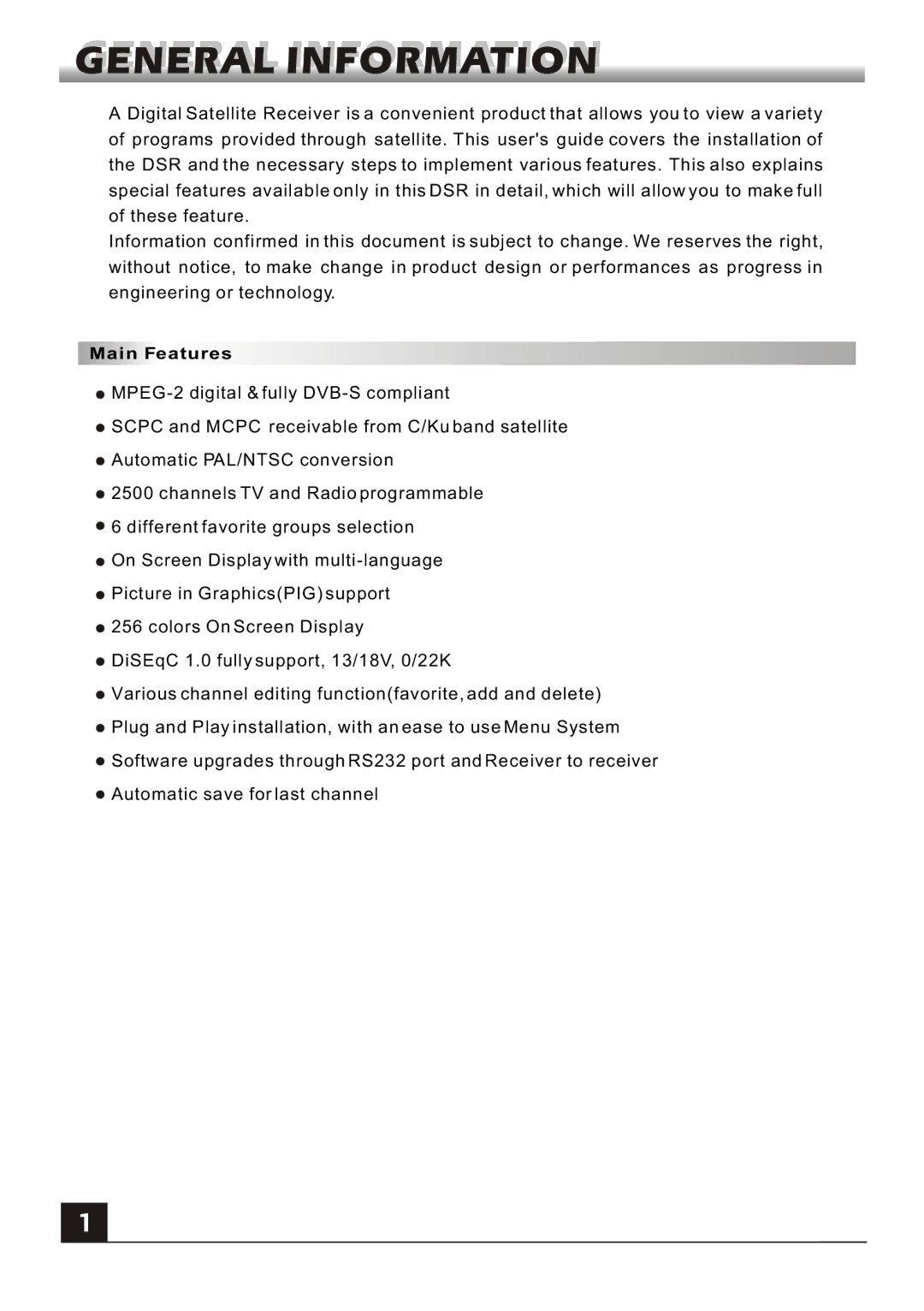 Fortec FS-4200 manual Main Features 