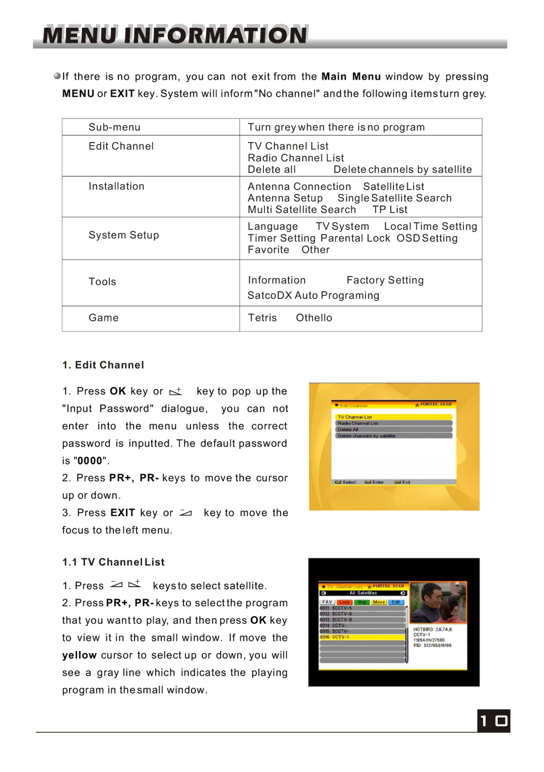 Fortec FS-4300 manual Edit Channel, TV Channel List 