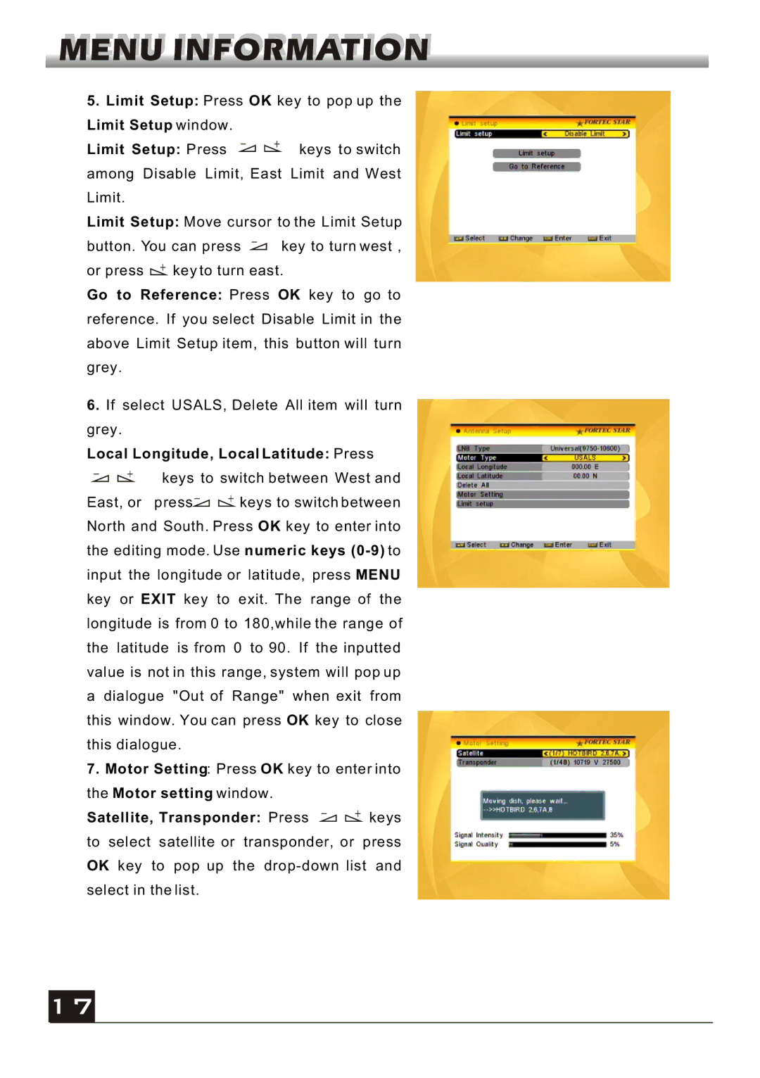 Fortec FS-4300 manual Limit Setup window Limit Setup Press, Local Longitude, Local Latitude Press 