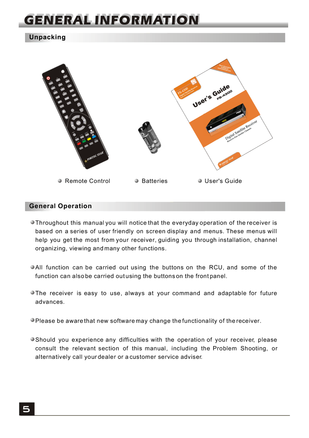 Fortec FS-4300 manual General Operation 