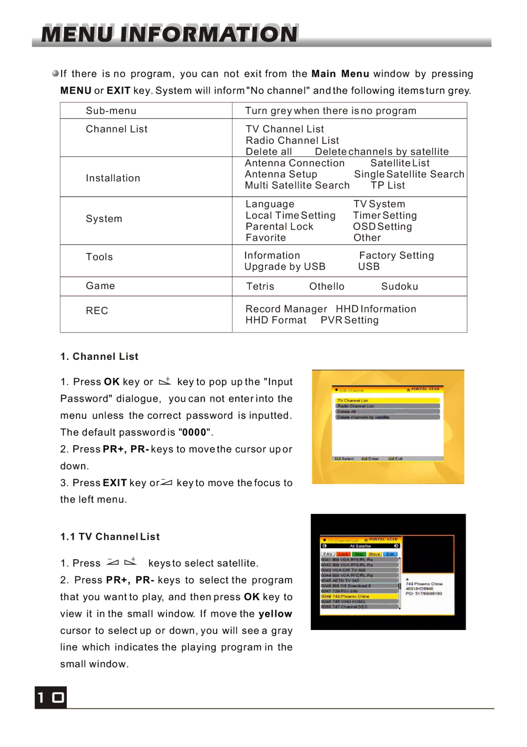 Fortec FS-4400 manual TV Channel List 