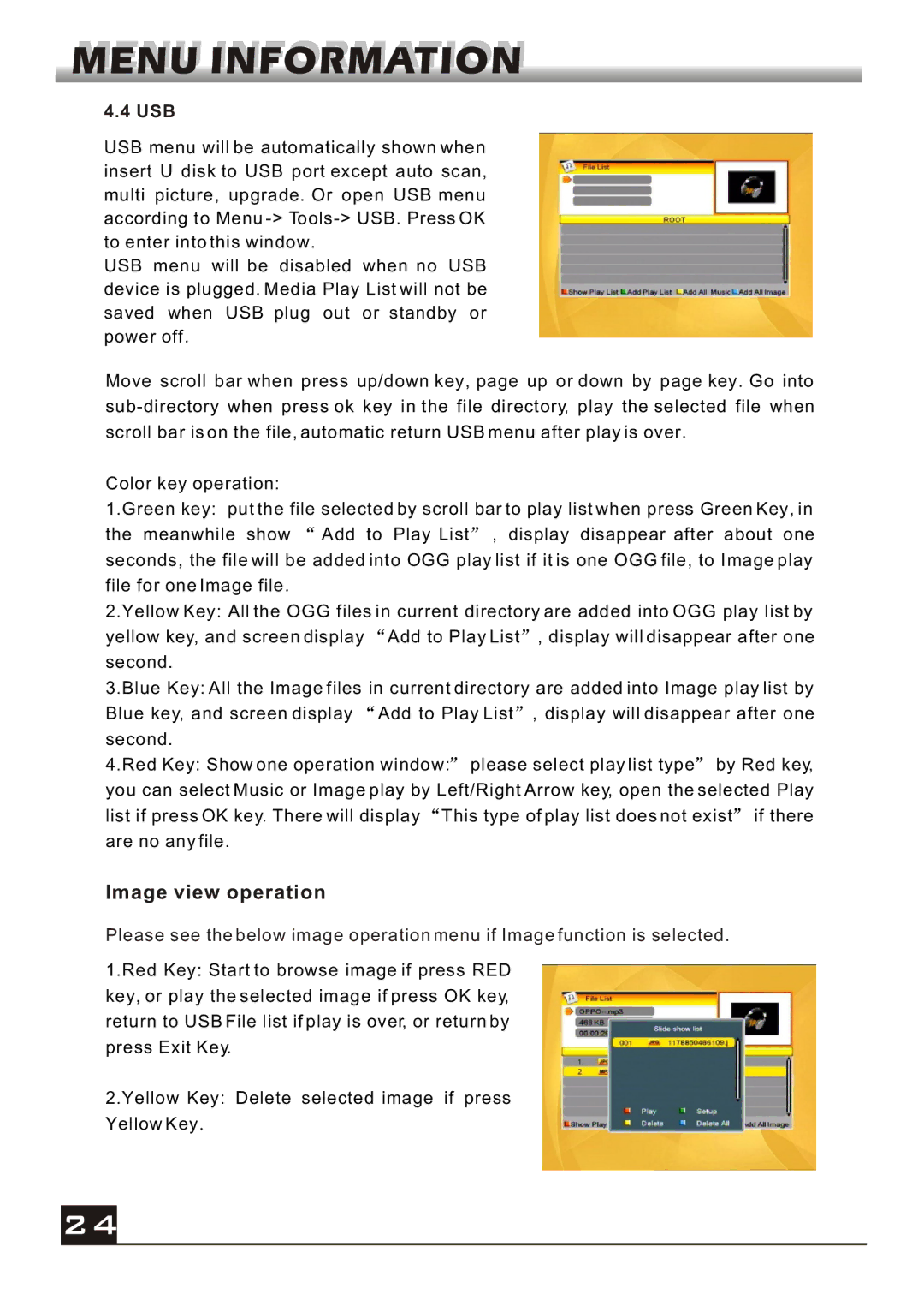 Fortec FS-4400 manual Image view operation, Usb 