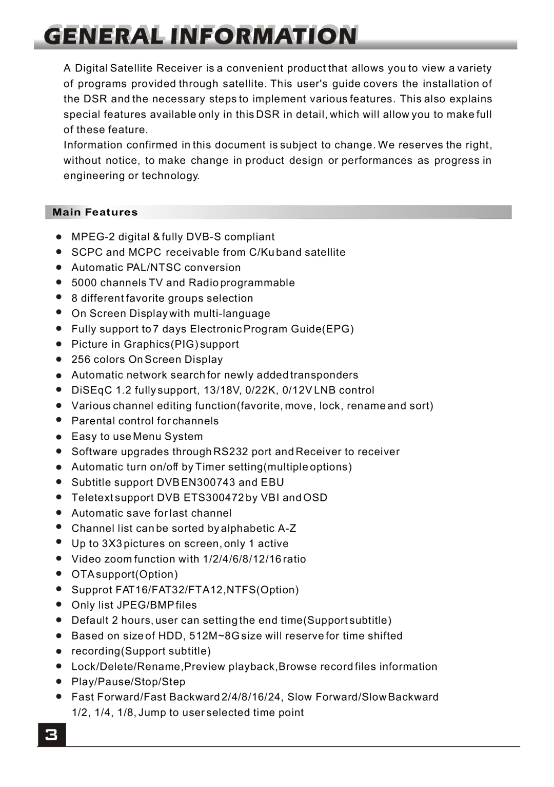 Fortec FS-4500 manual Main Features 