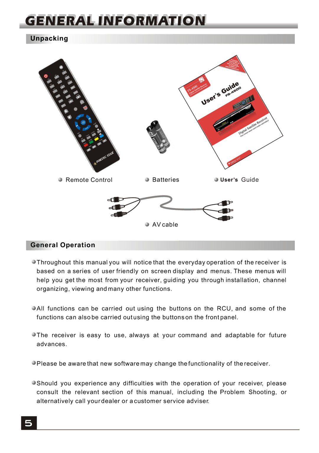 Fortec FS-4500 manual General Operation 