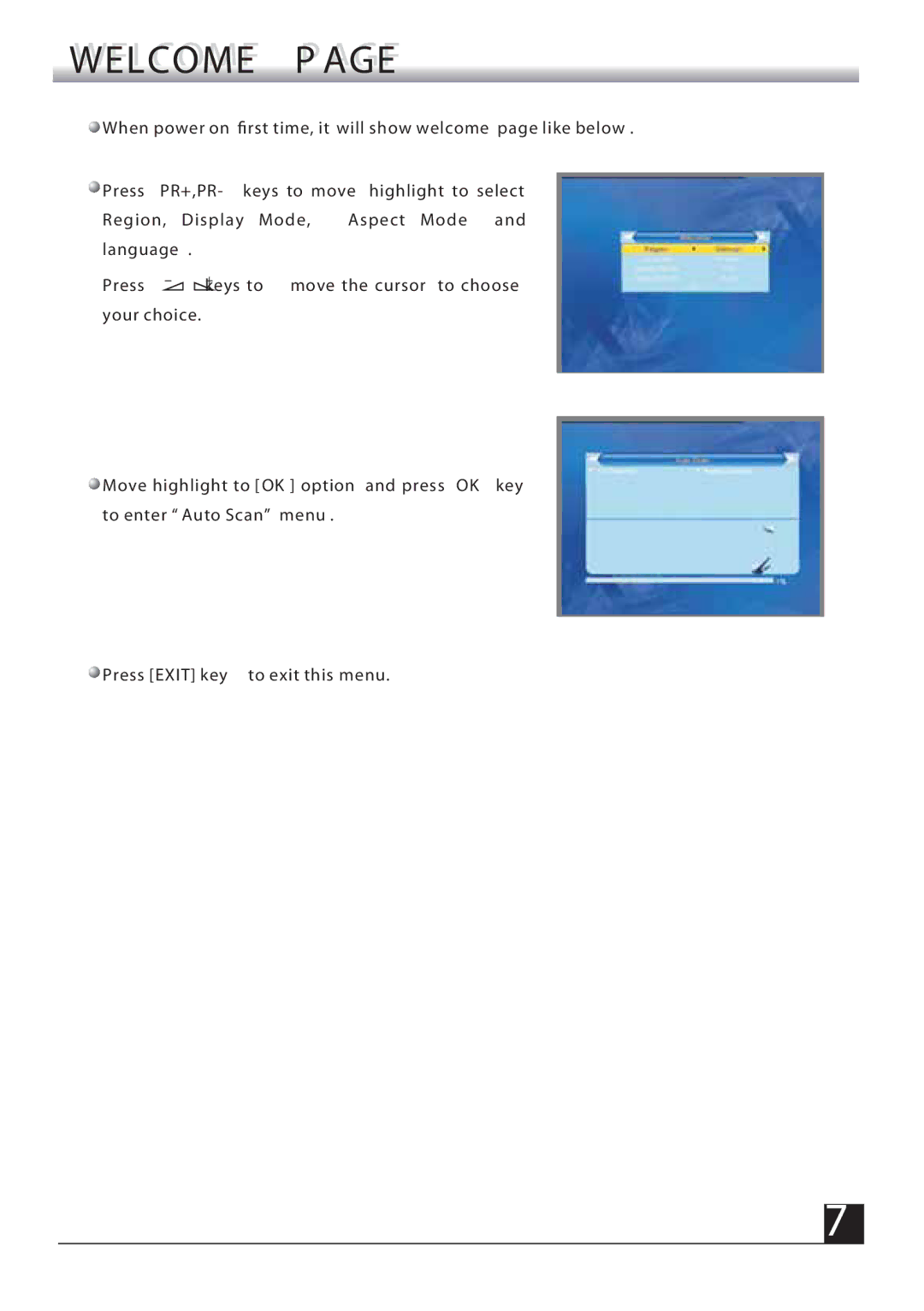 Fortec FSHDT-3300 manual Welcomel, Region Display Mode Aspect Mode Language 