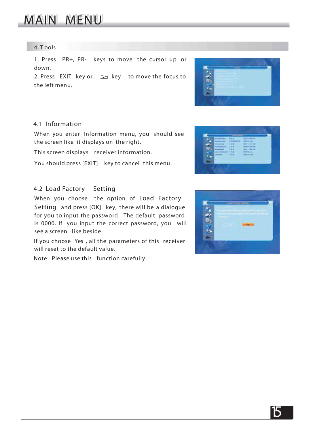 Fortec FSHDT-3300 manual Information, Load Factory Setting, When you choose Option of Load Factory 