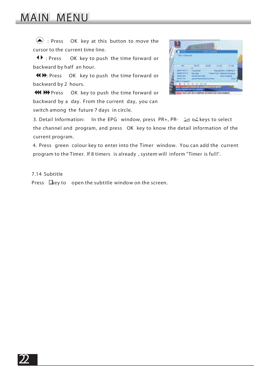 Fortec FSHDT-3300 manual Detail Information In the EPG window, press PR+, PR, Subtitle 