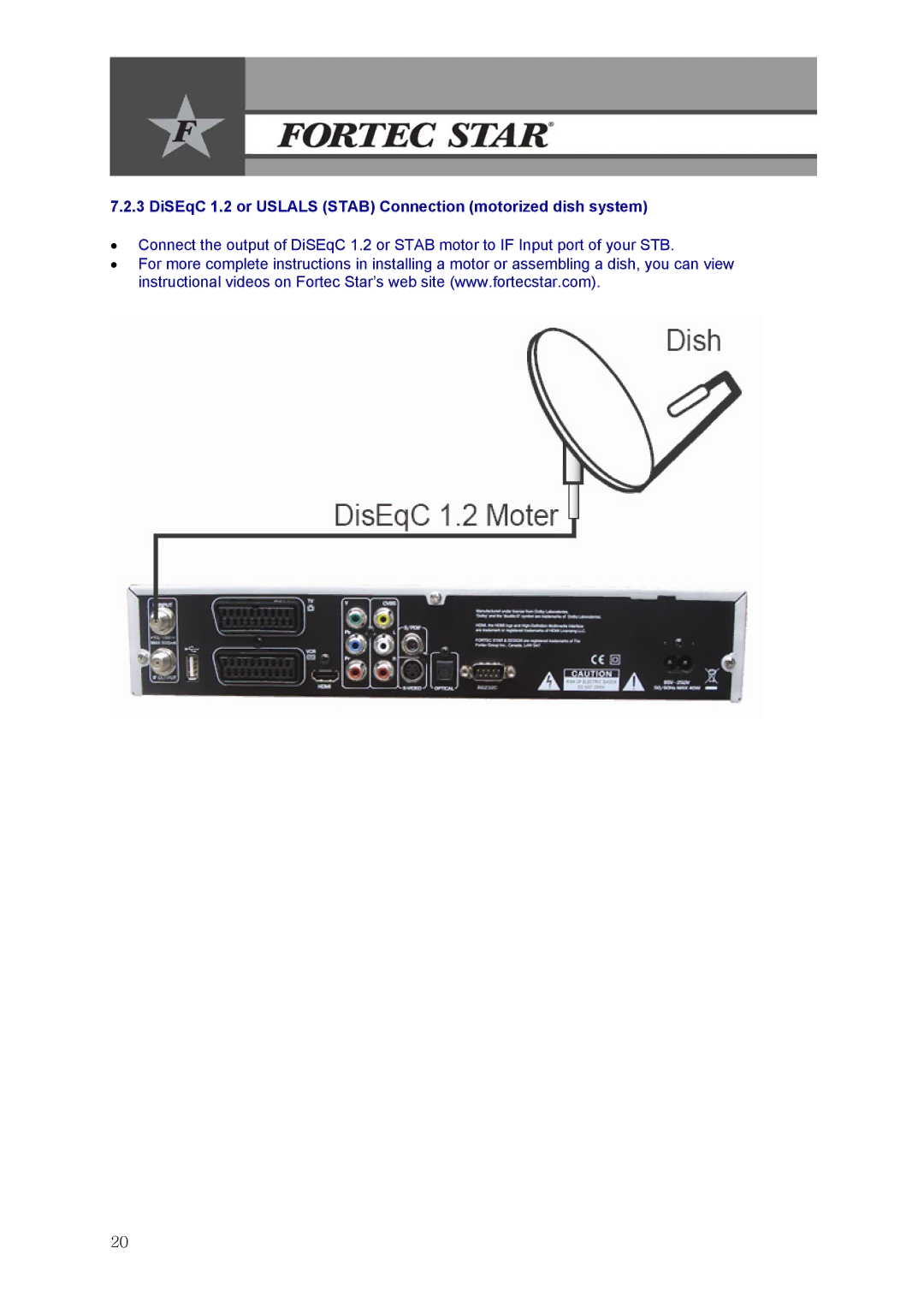 Fortec Innovation manual DiSEqC 1.2 or Uslals Stab Connection motorized dish system 