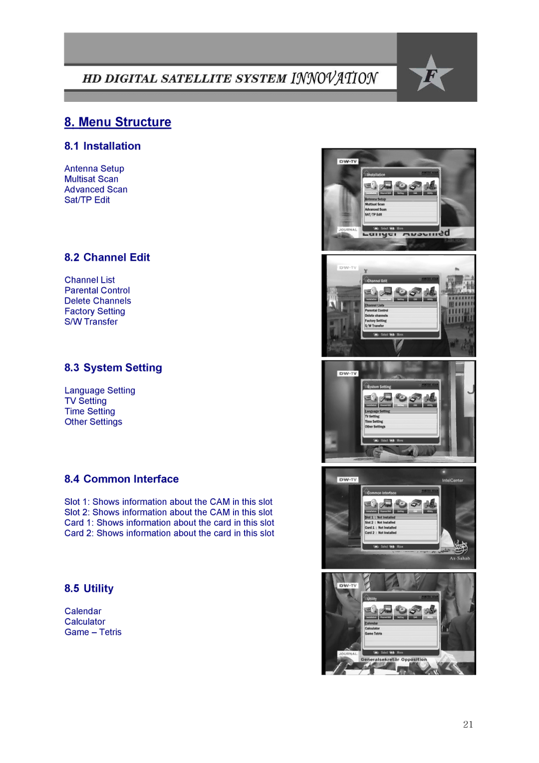 Fortec Innovation manual Menu Structure 