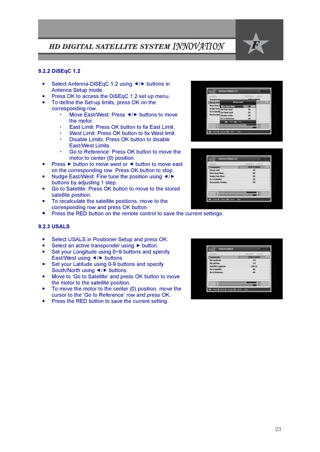 Fortec Innovation manual DiSEqC, Usals 