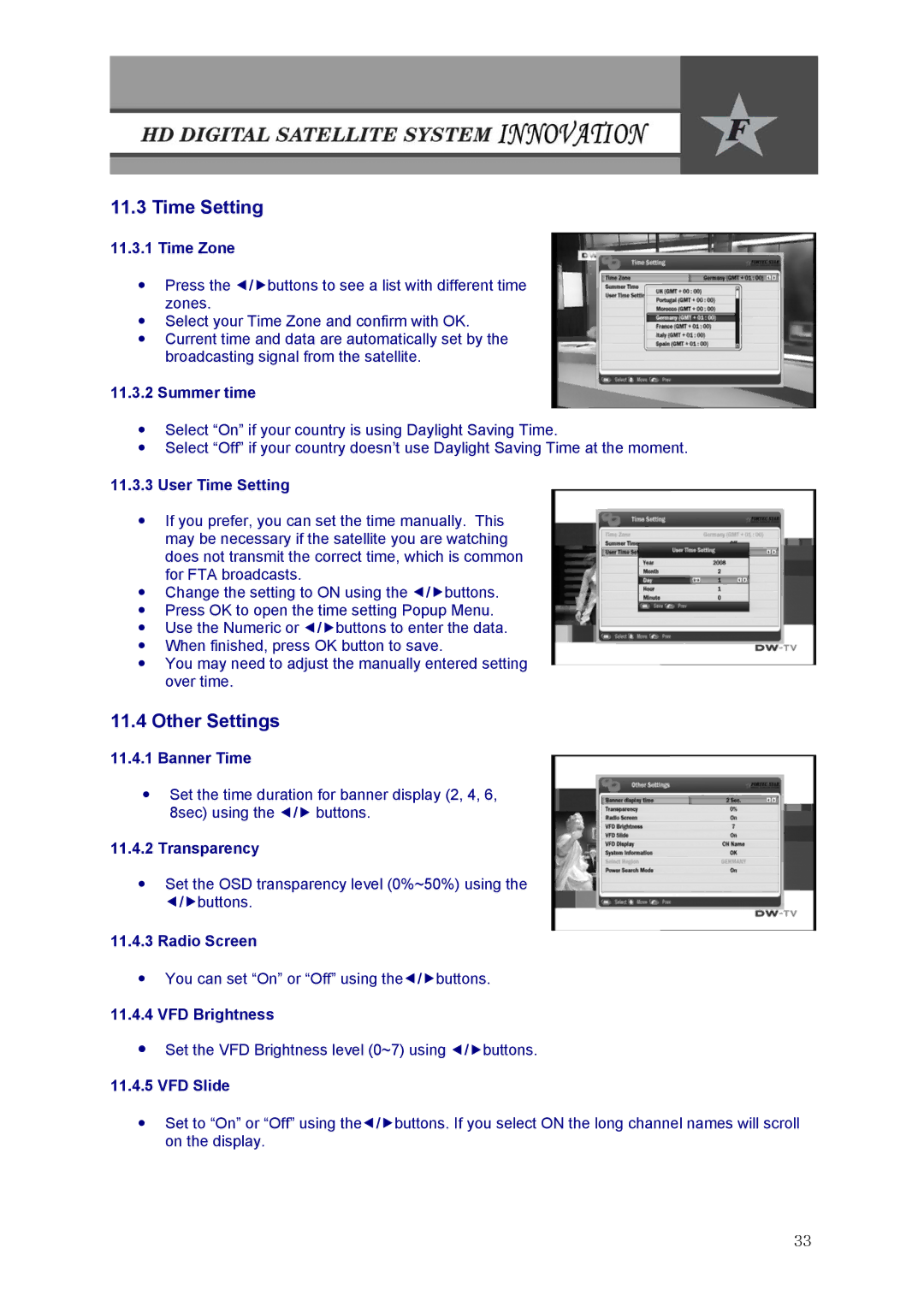 Fortec Innovation manual Time Setting, Other Settings 