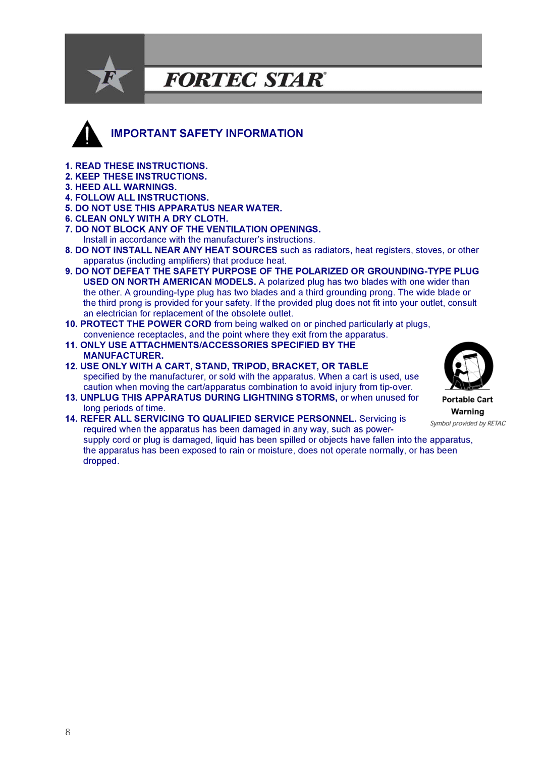 Fortec Innovation manual Important Safety Information 