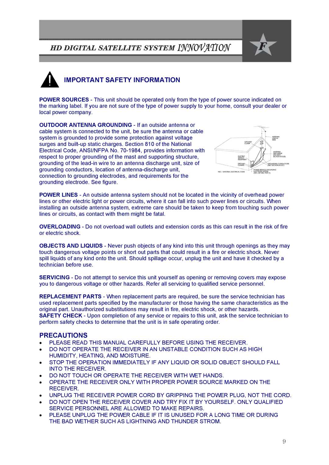 Fortec Innovation manual Precautions 