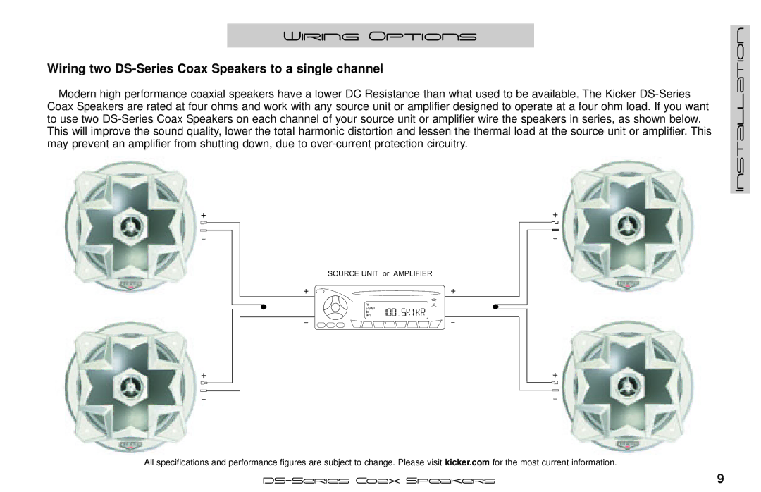 Fortinet 05DS525, DS35, 05DS693 manual Wiring two DS-Series Coax Speakers to a single channel 