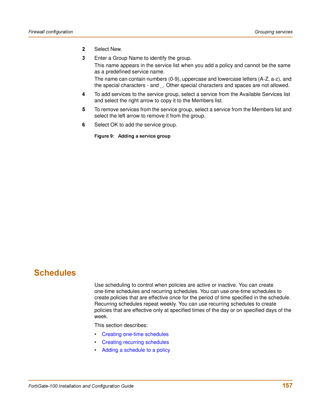 Fortinet 100 user manual Schedules, 157 