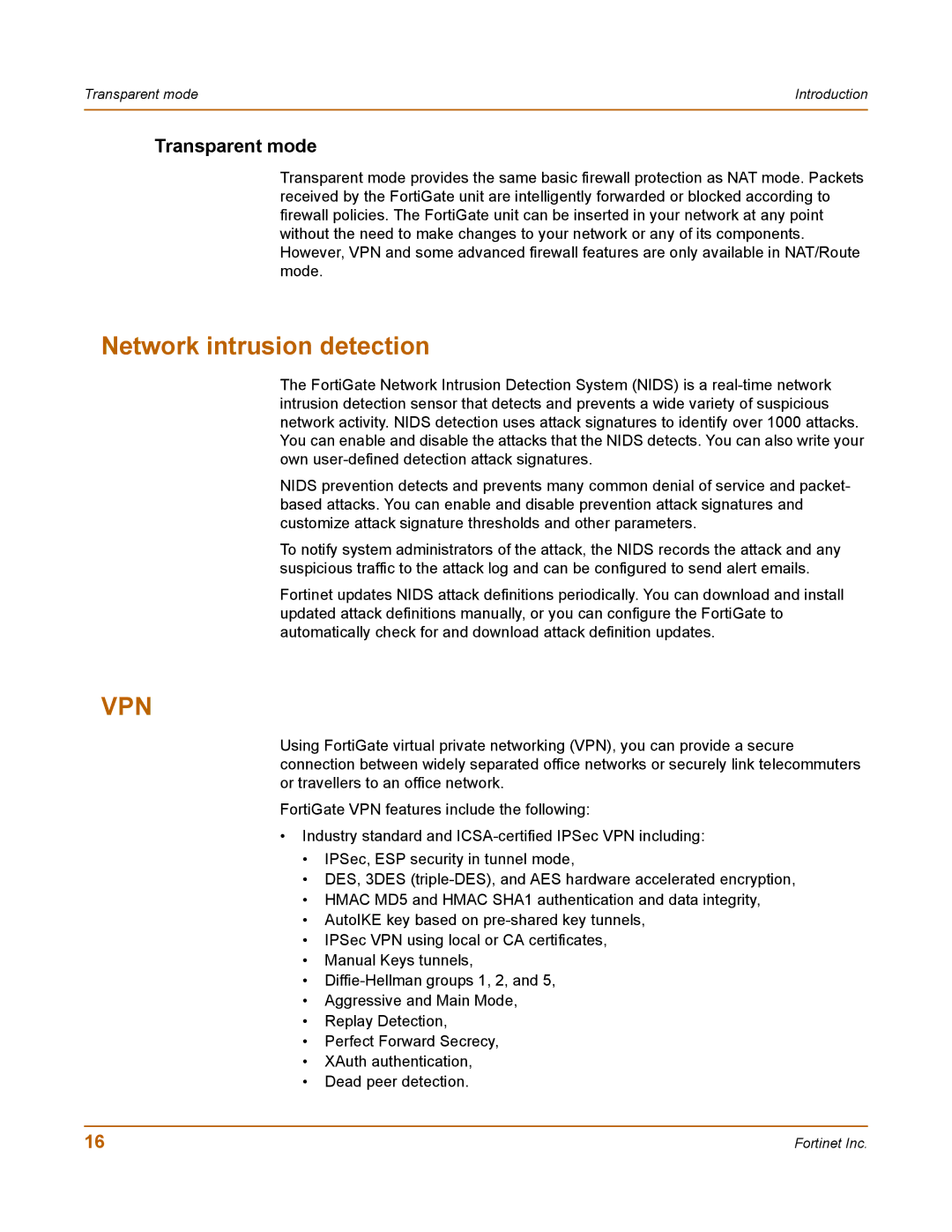 Fortinet 100 user manual Network intrusion detection, Transparent mode 