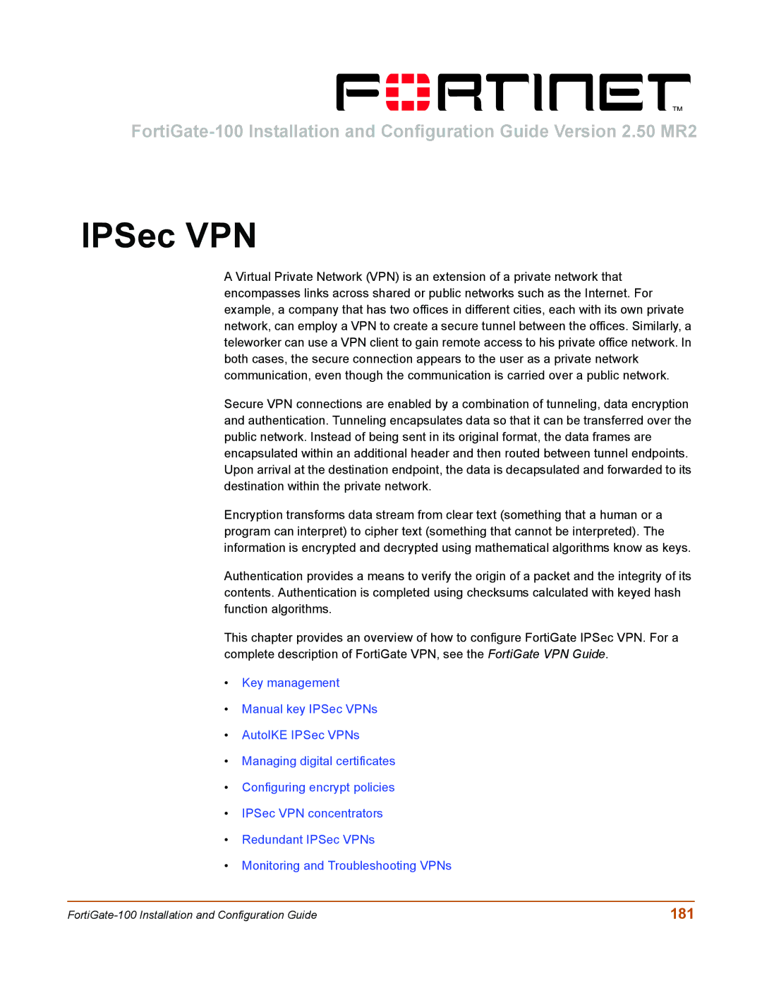 Fortinet 100 user manual IPSec VPN, 181 