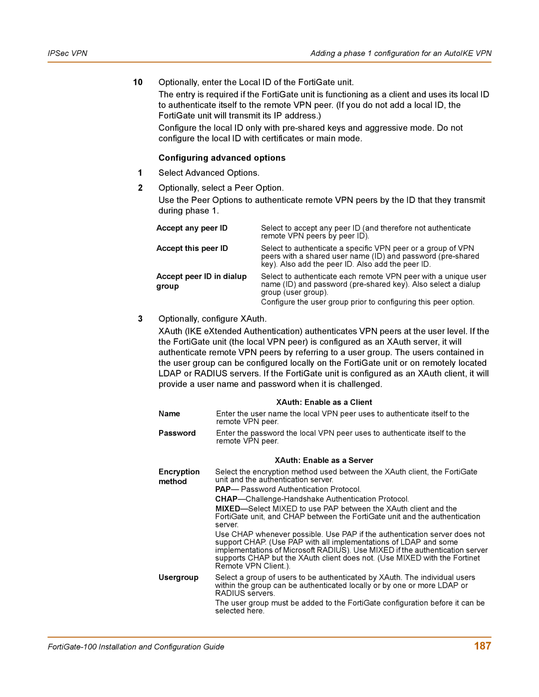 Fortinet 100 user manual 187, Configuring advanced options 